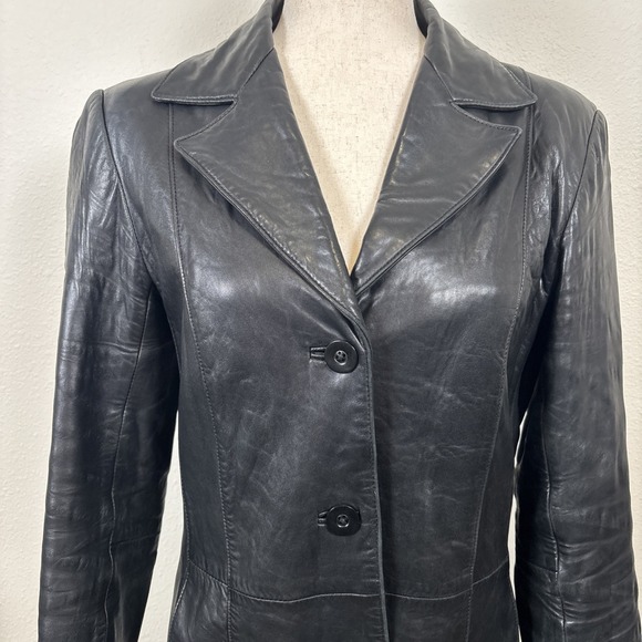 John Carlisle Jackets & Blazers - VTG Black Leather Blazer Jacket Anonymous John Carlisle 3 Button Front